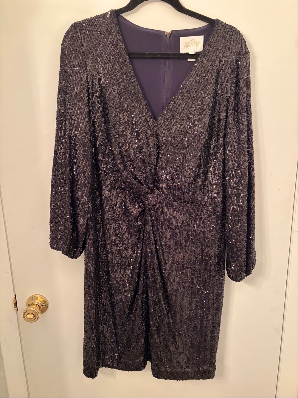 Lilly Pulitzer Estrella Black Sequin Twist-Front Long Sleeve Dress